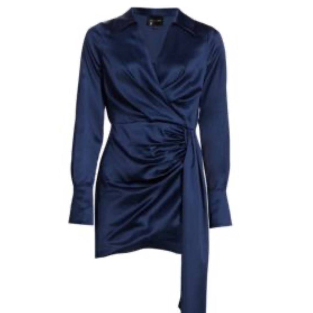 Line & Dot Blue Long Sleeve V-Neck Dress